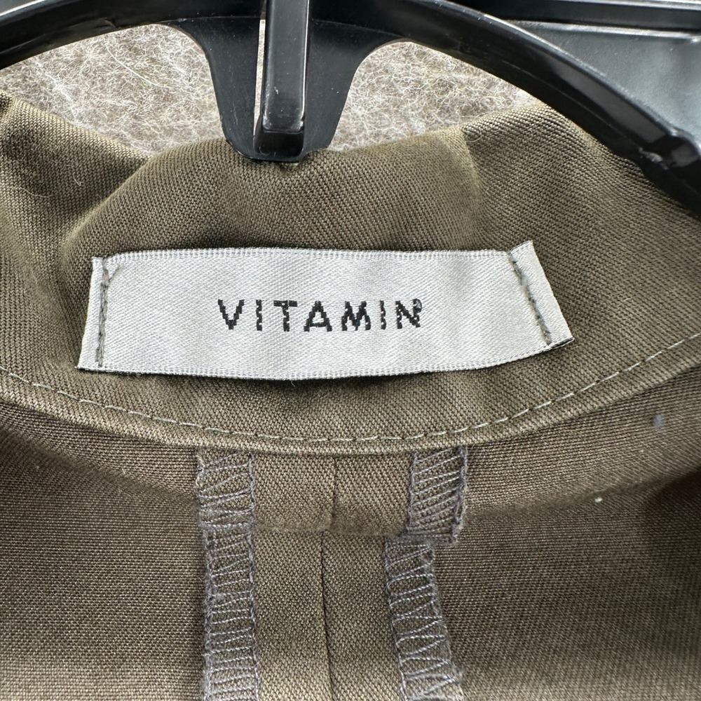 VITAMIN Utility Jacket Top Olive Green Button Front 3/4 Sleeve Asymmetric Size L - Picture 6 of 8